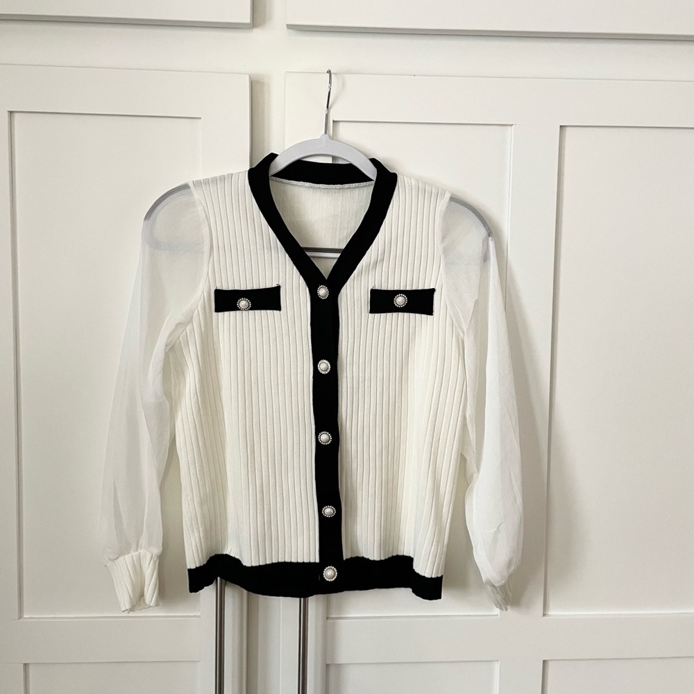 ZARA Pearl and Diamond Cardigan Sweater Blouse Small